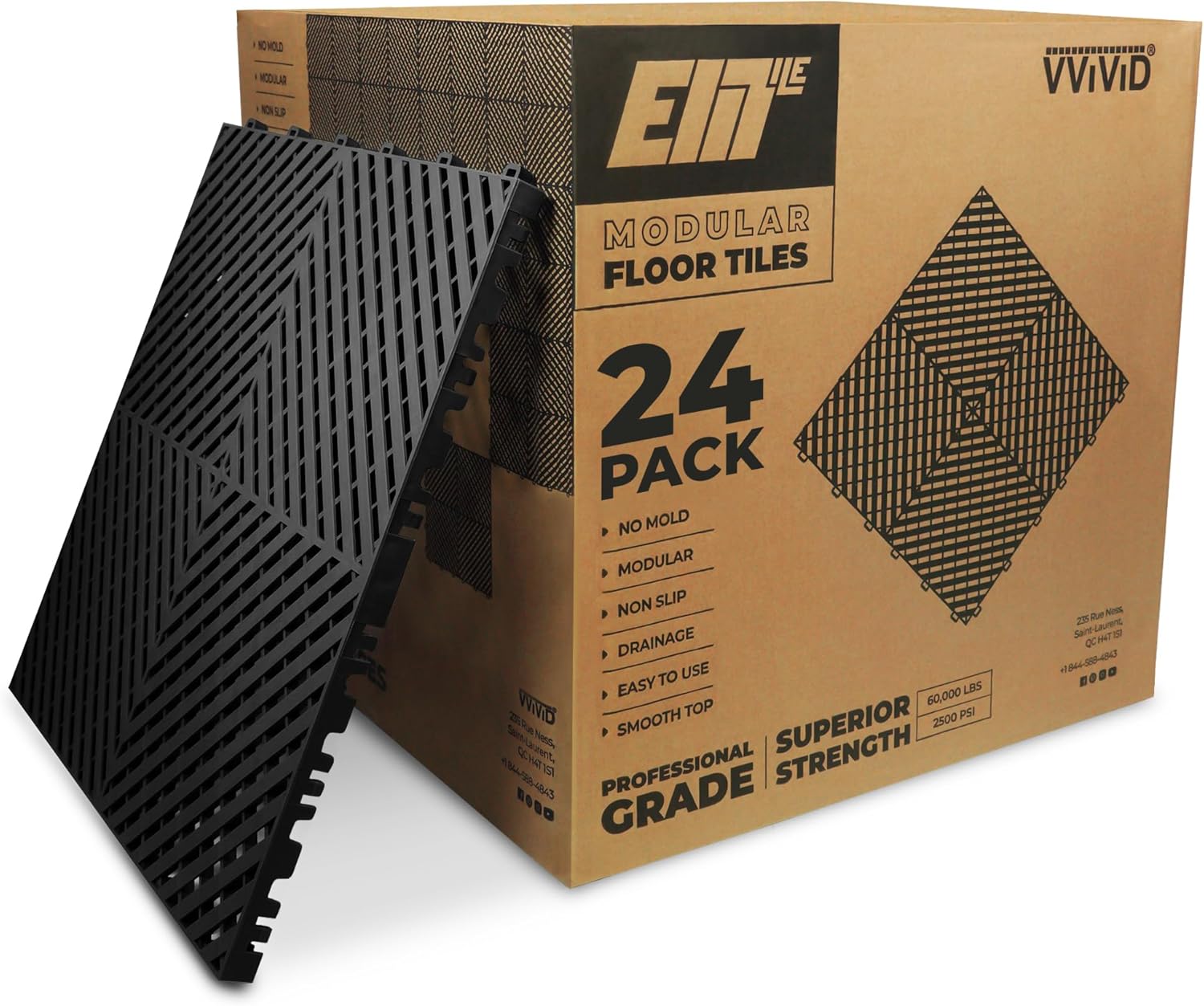 VViViD Elite Garage Modular Floor Tiles - Black (24 Pack) (MCF