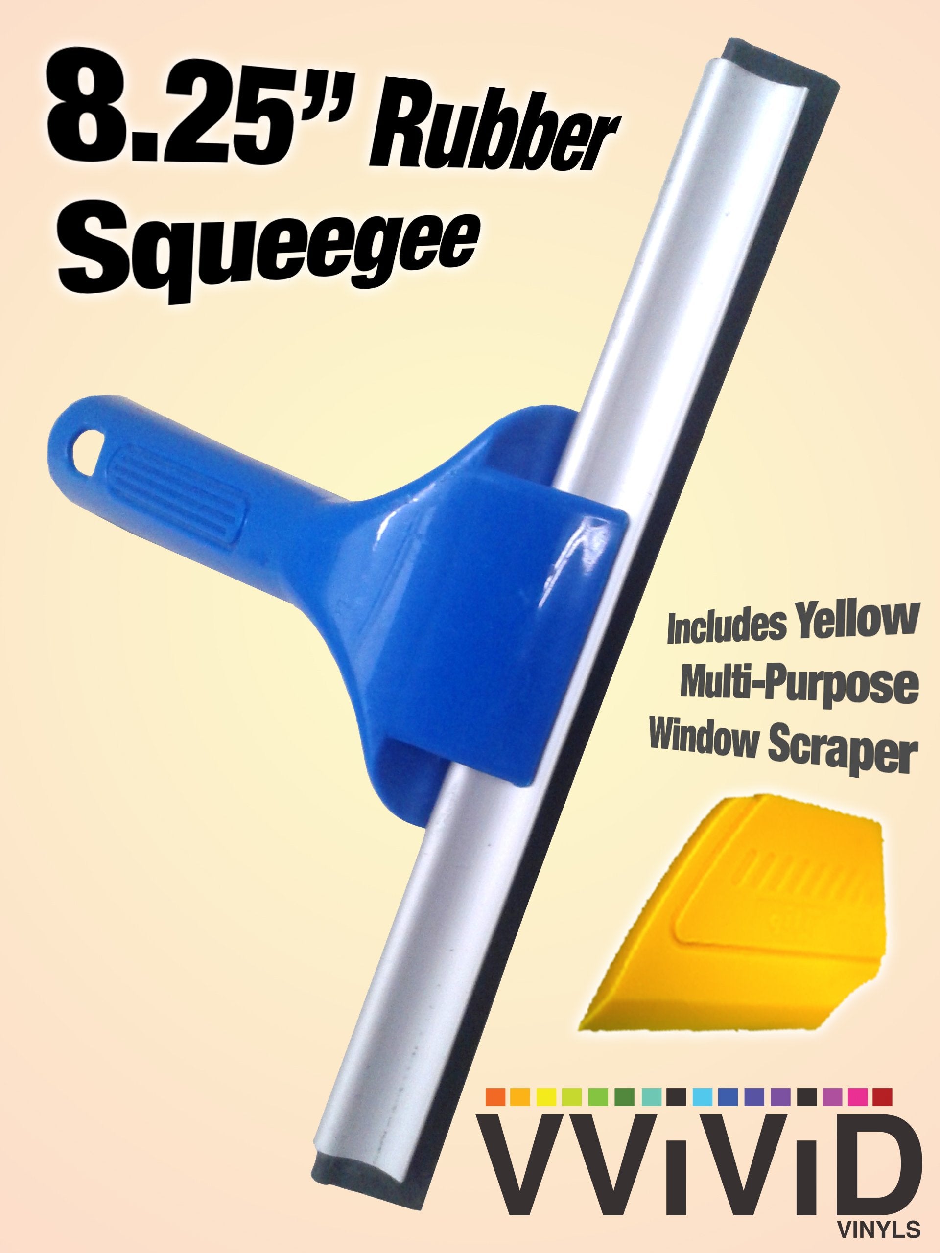 VViViD Blue Handheld All-Purpose Rubber Household Squeegee Including Yellow Multi-Purpose Window Scraper