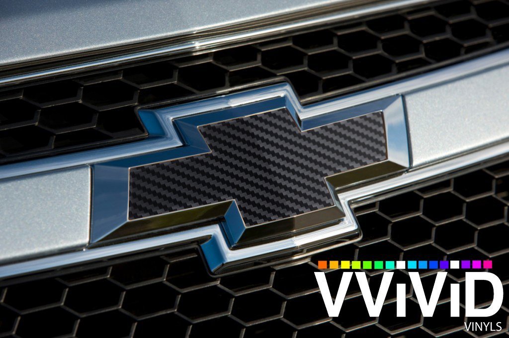 VViViD Auto Emblem Vinyl Wrap, Dry Black Carbon Fiber, Compatible With Chevy Bowtie Logo, 11.8 Inches x 4 Inches sheets (x2)