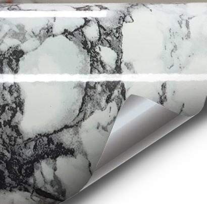 White Black Veined Marble Gloss Vinyl Architectural Wrap for Home Office Furniture Wallpaper Tile Sheet 24 Inch x 6.5ft Roll (24 Inch x 6.5ft 2-roll pack)