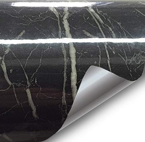 Veined Black Marble Gloss Vinyl Architectural Wrap Roll (10ft x 48 Inch Large Roll)