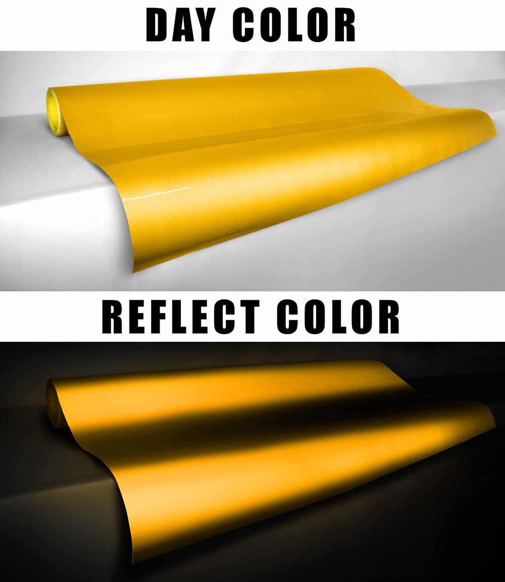 Reflective Gloss Yellow Vinyl Car Wrap Film Diy Roll Easy to Install No-Mess Decal (12 Inch x 48 Inch)