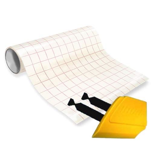 Transparent High Gloss Vinyl Transfer Paper Grid Back 3mil Self Adhesive Sheet 12 Inch Roll (12 Inch x 25ft)