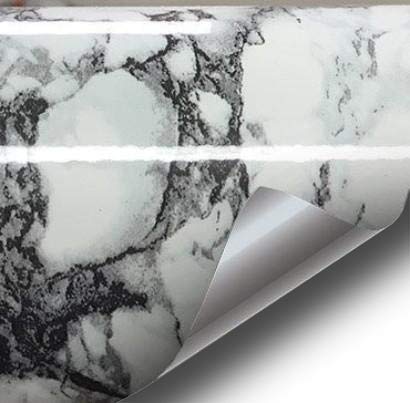 Black White Veined Marble Gloss Vinyl Architectural Wrap for Home Office Furniture Wallpaper Tile Sheet Roll (6ft x 48 Inch Large Roll)