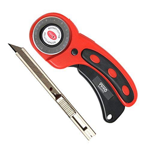 Stainless Steel Precision Cutting Knife with Lockable and Replaceable 30 Degree Acute Angle Blade Plus 45mm Rotary Cutting Blade - 1 PACK With Rotary Cutter