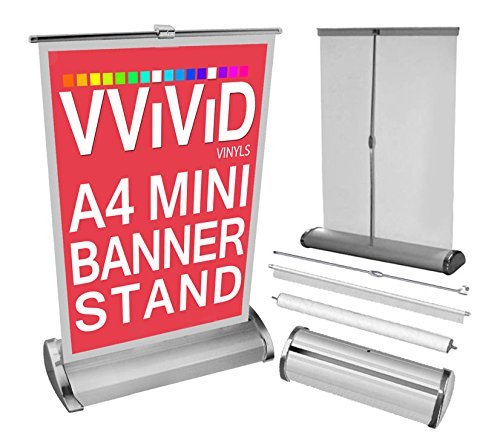 VViViD Retractable Roll Up Mini Banner Stand Tabletop Display 8.5 Inch x 11” A4