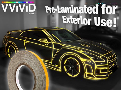 VViViD Reflective Fine Line Detail Tape Stripe 1cm x 3m Prelaminated for Interior/Exterior Use - Gold Yellow