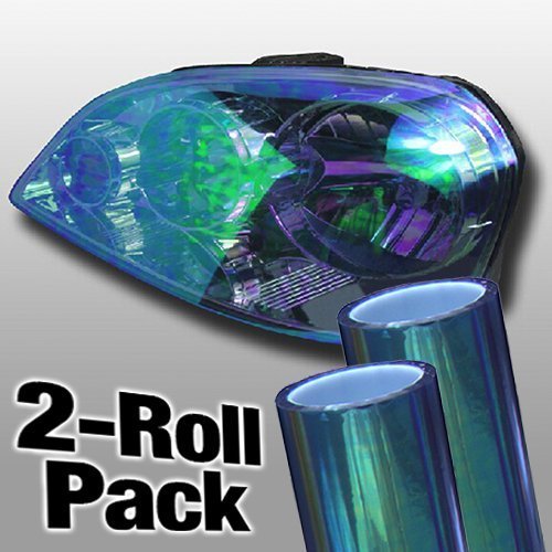 Chameleon Transparent Gloss Vinyl Headlight Foglight Wet Tint Wrap Adhesive 12 Inch x 24 Inch 2-roll Pack (Sapphire Blue)