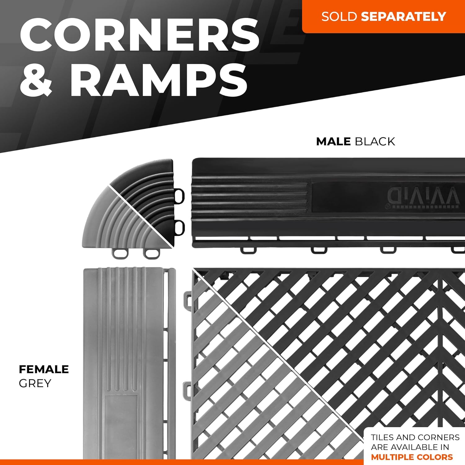 VViViD Elite Garage Modular Floor Tiles Edge Kit - Grey (8 Pack)