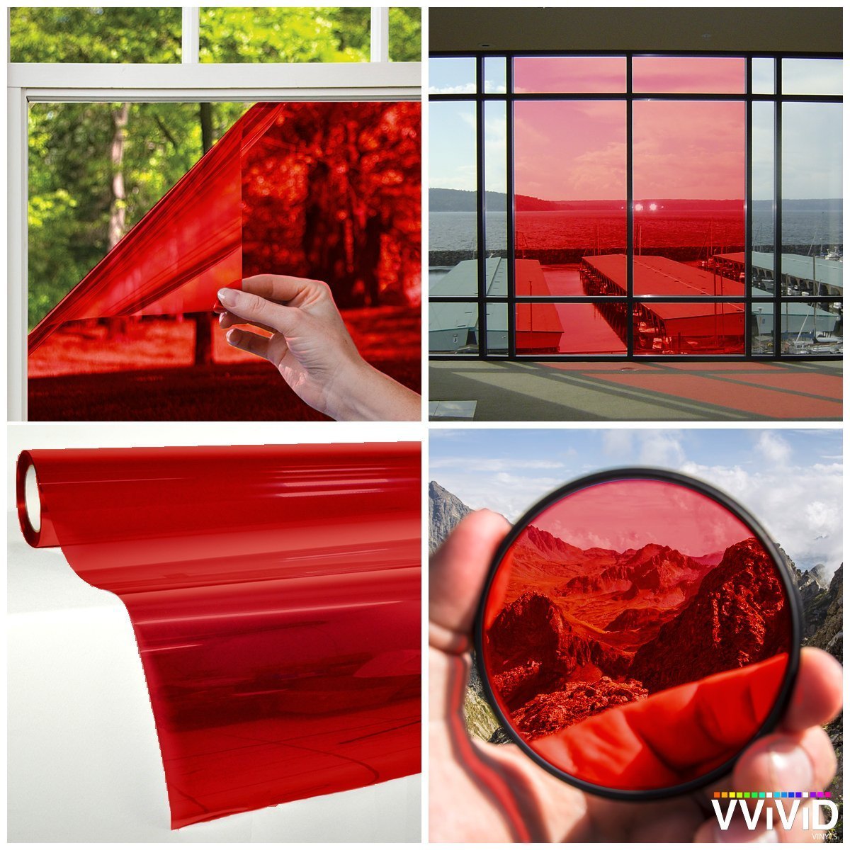 VViViD Transparent Colorful Vinyl Window Tinting Sheets - Choose Your Size (17" x 5ft, Red)