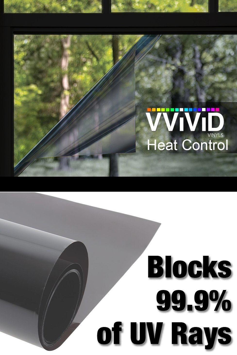 Heat Control 99% Anti UV Residential Vinyl Wrap 60 inches x 72 inches Large Window Light Tint Roll Home Office Climate Control