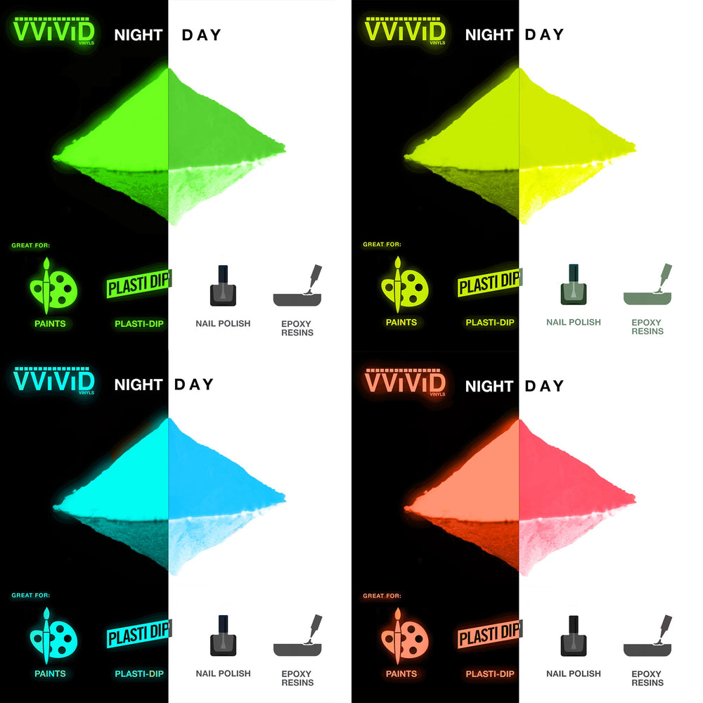 VViViD Prisma65 Glow in the Dark Pigment 30g Packet Multi Color Pack (4 Color Pack)