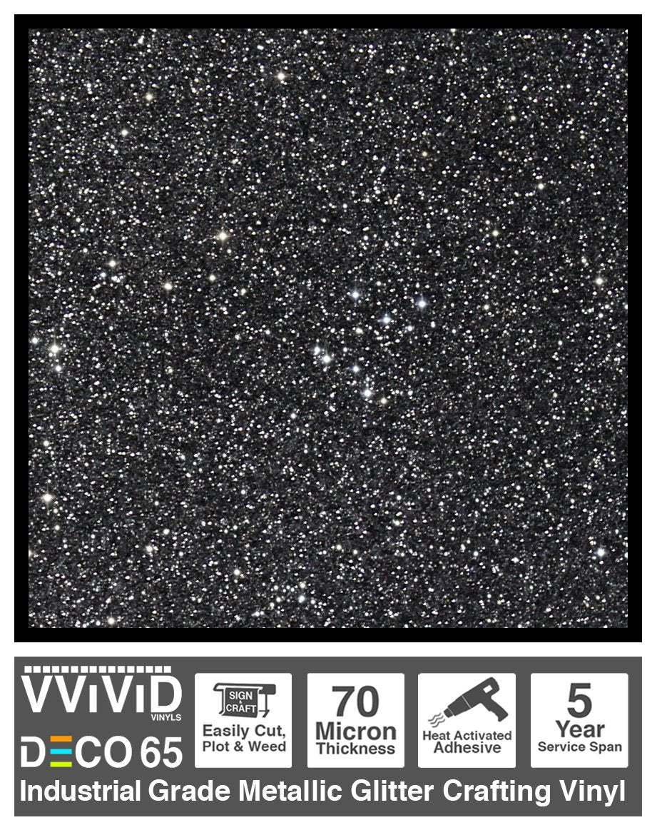 VViViD DECO65 Black Metallic Glitter Adhesive Vinyl 6ft x 1ft Craft Roll for Cricut, Silhouette & Cameo Plotting Machines