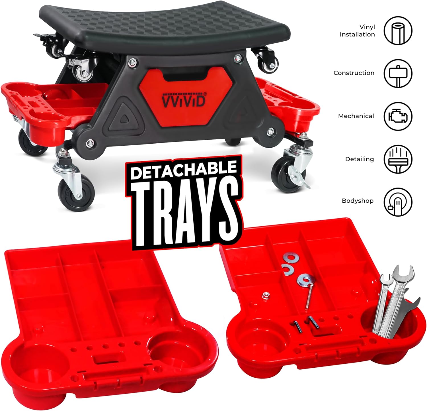 Mechanic Bench 300lbs Capacity Garage Stool with Detachable