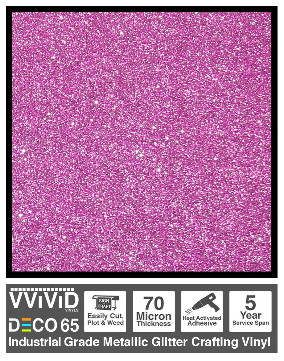VViViD DECO65 Pink Metallic Glitter Adhesive Vinyl 6ft x 1ft Craft Roll for Cricut, Silhouette & Cameo Plotting Machines
