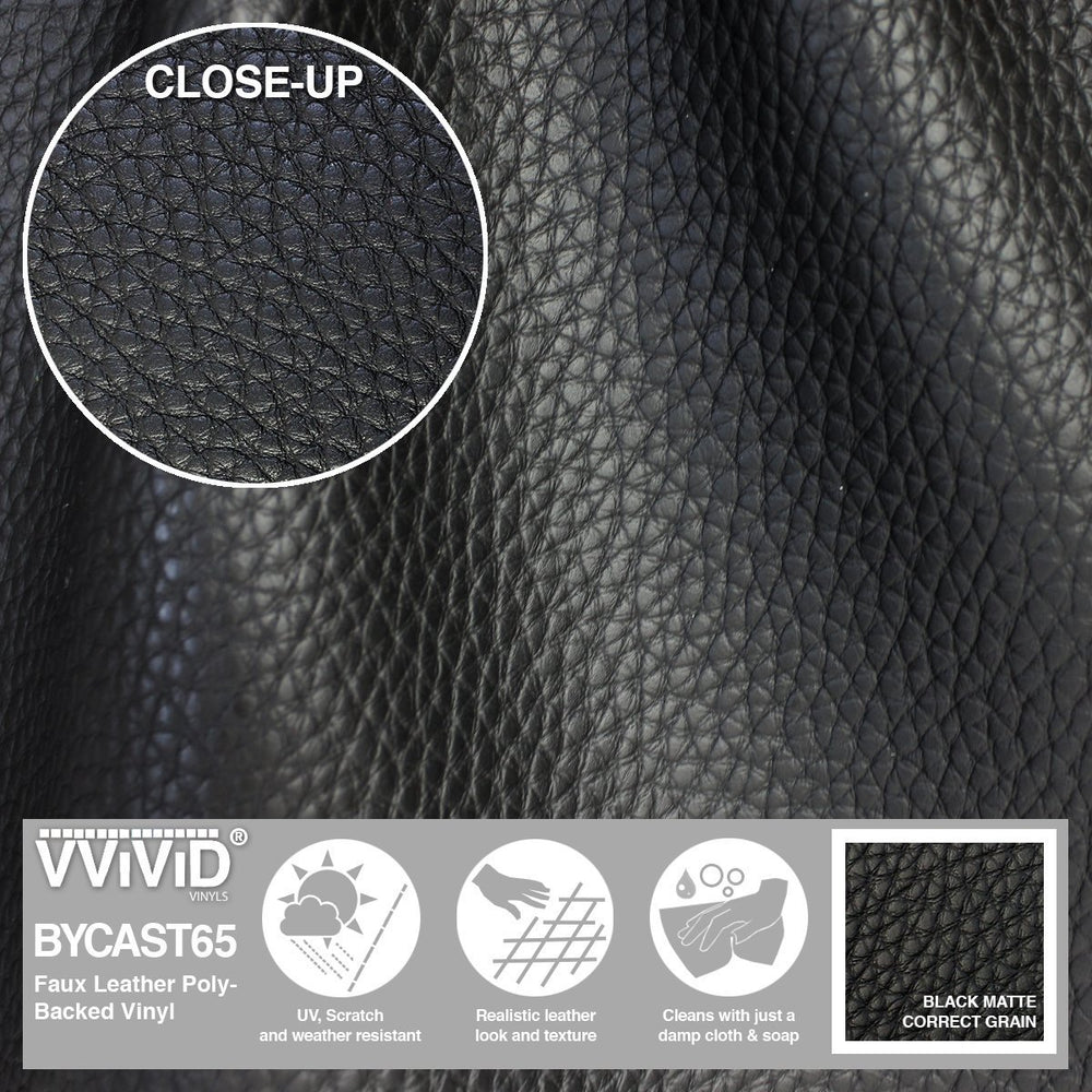 Bycast65 Black Matte Correct-Grain Pattern Faux Leather Marine Vinyl Fabric display