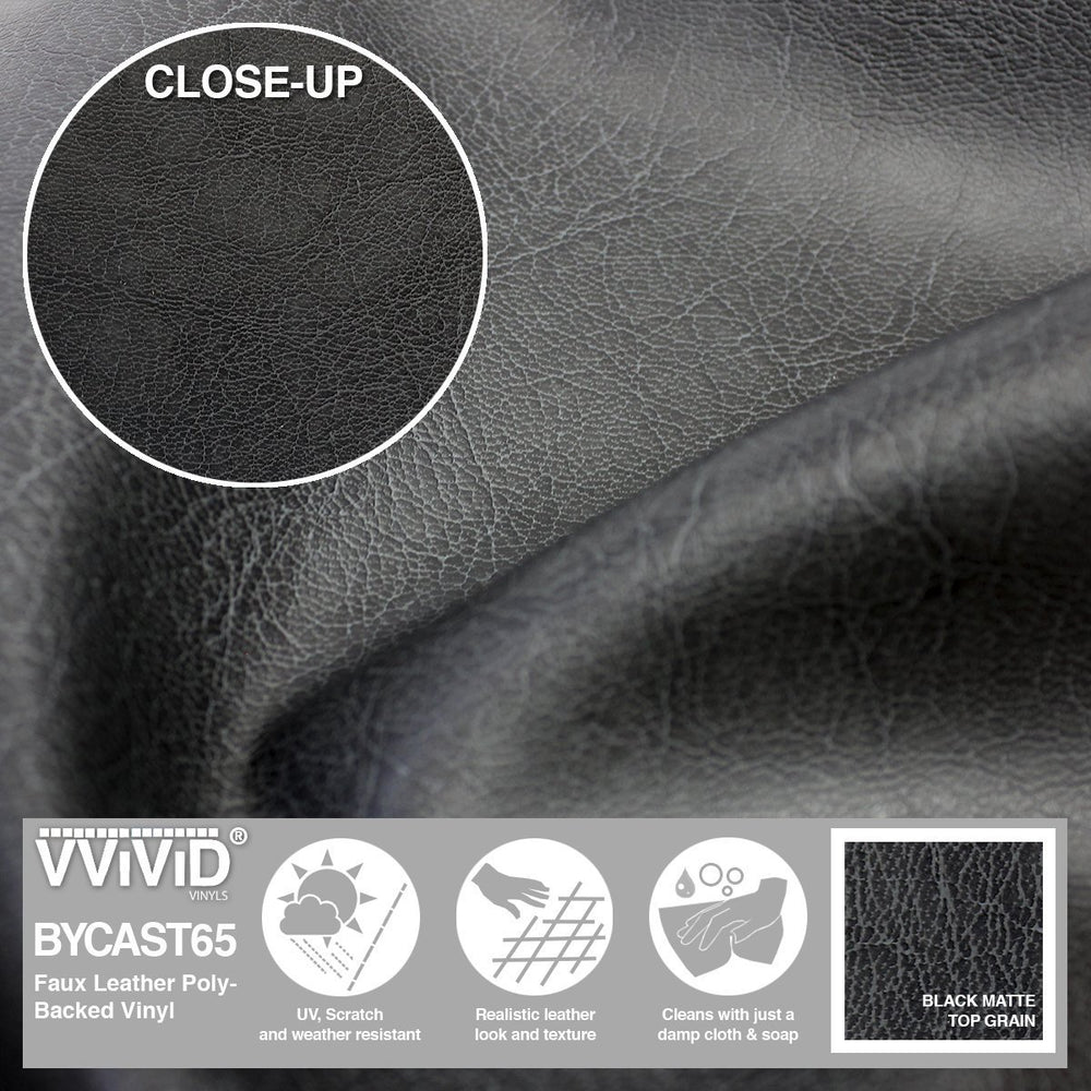 Bycast65 Black Matte Top-Grain Pattern Faux Leather Marine Vinyl Fabric display