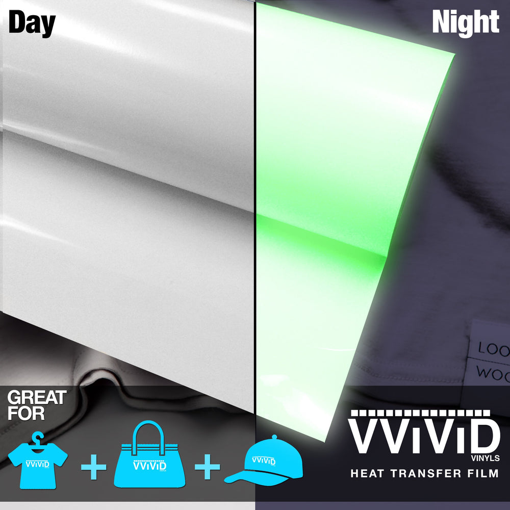 VViViD Glow-in-the-Dark Green Heavy-Duty Heat Transfer Vinyl 12" x 36"