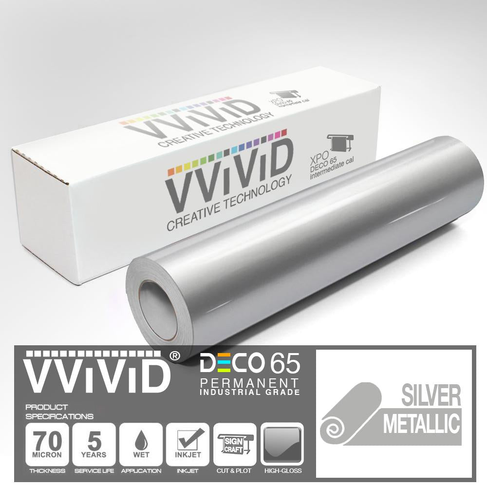 DECO65 Gloss Silver Metallic Permanent Craft Vinyl Film | Vvivid Canada
