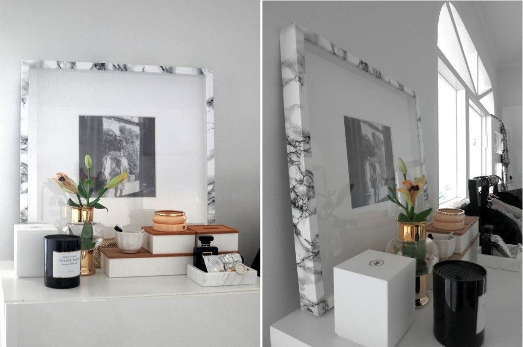 XPO White-Grey Veined Marble Vinyl Wrap picture frame | Vvivid Canada